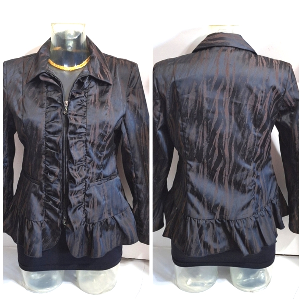 Samuel Dong Brown & Black Zebra Double-Zip Ruffle Jacket
